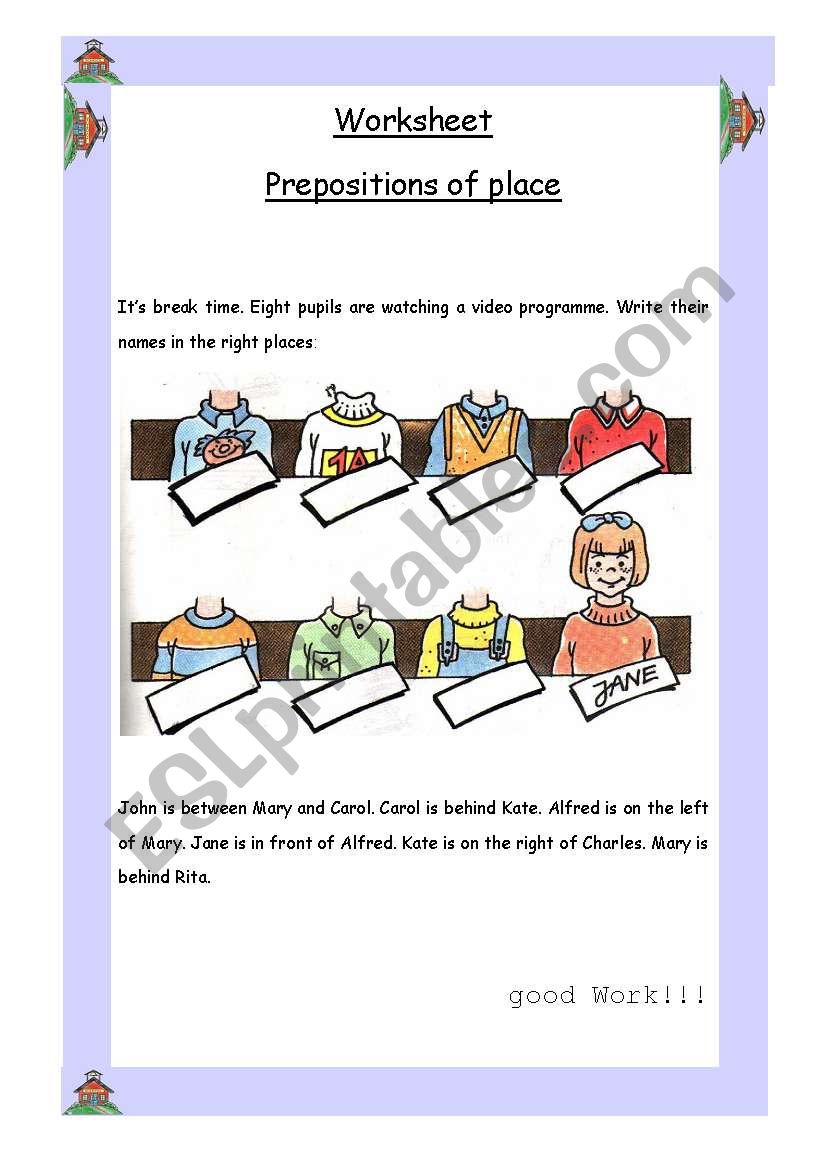 Prepositions of place worksheet