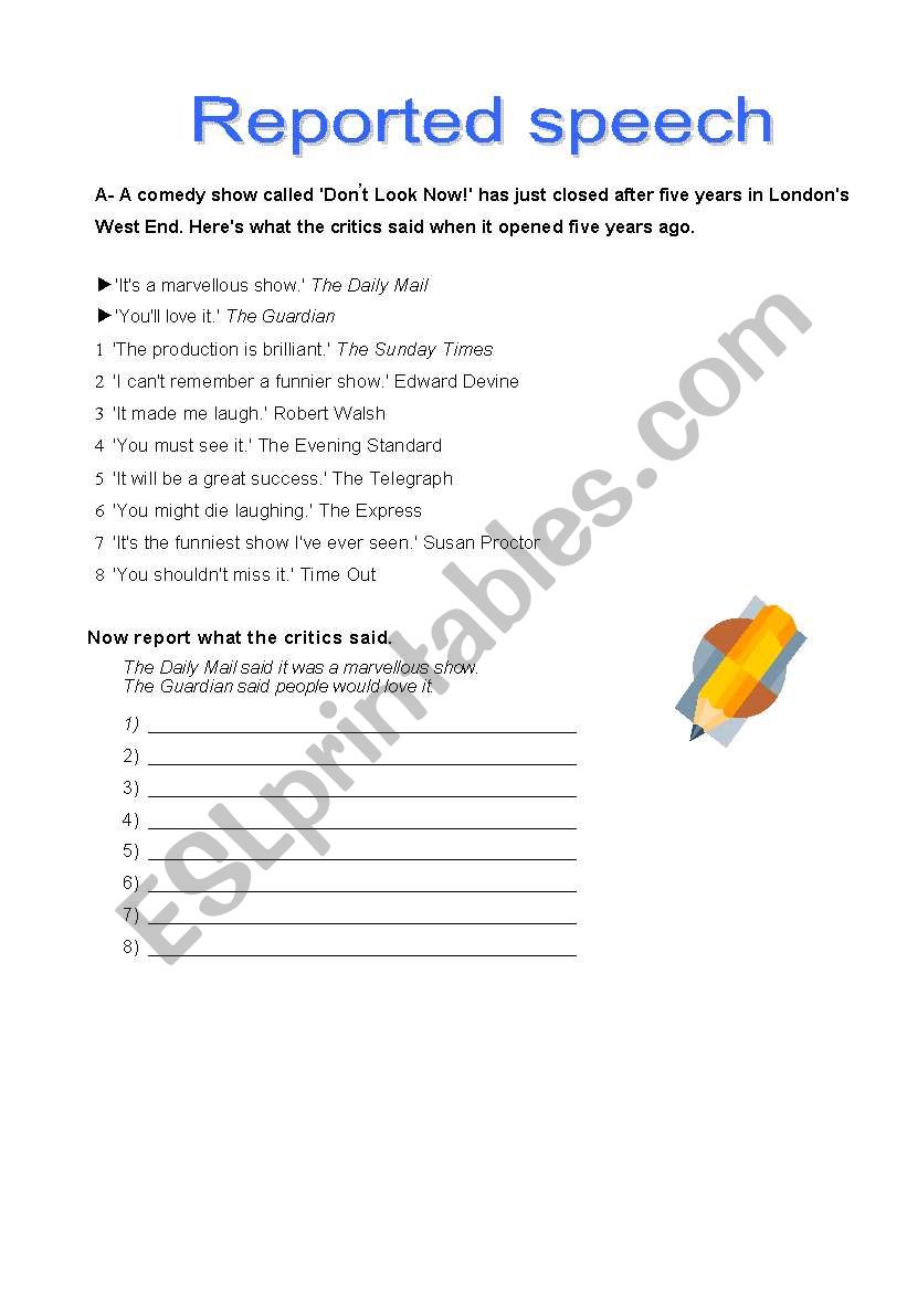 Reported Speech worksheet