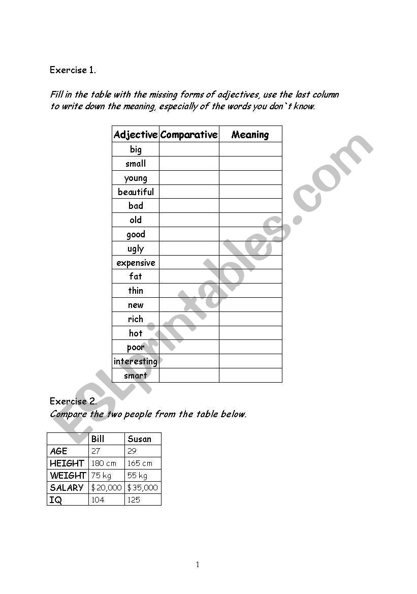 comparative adjectives worksheet