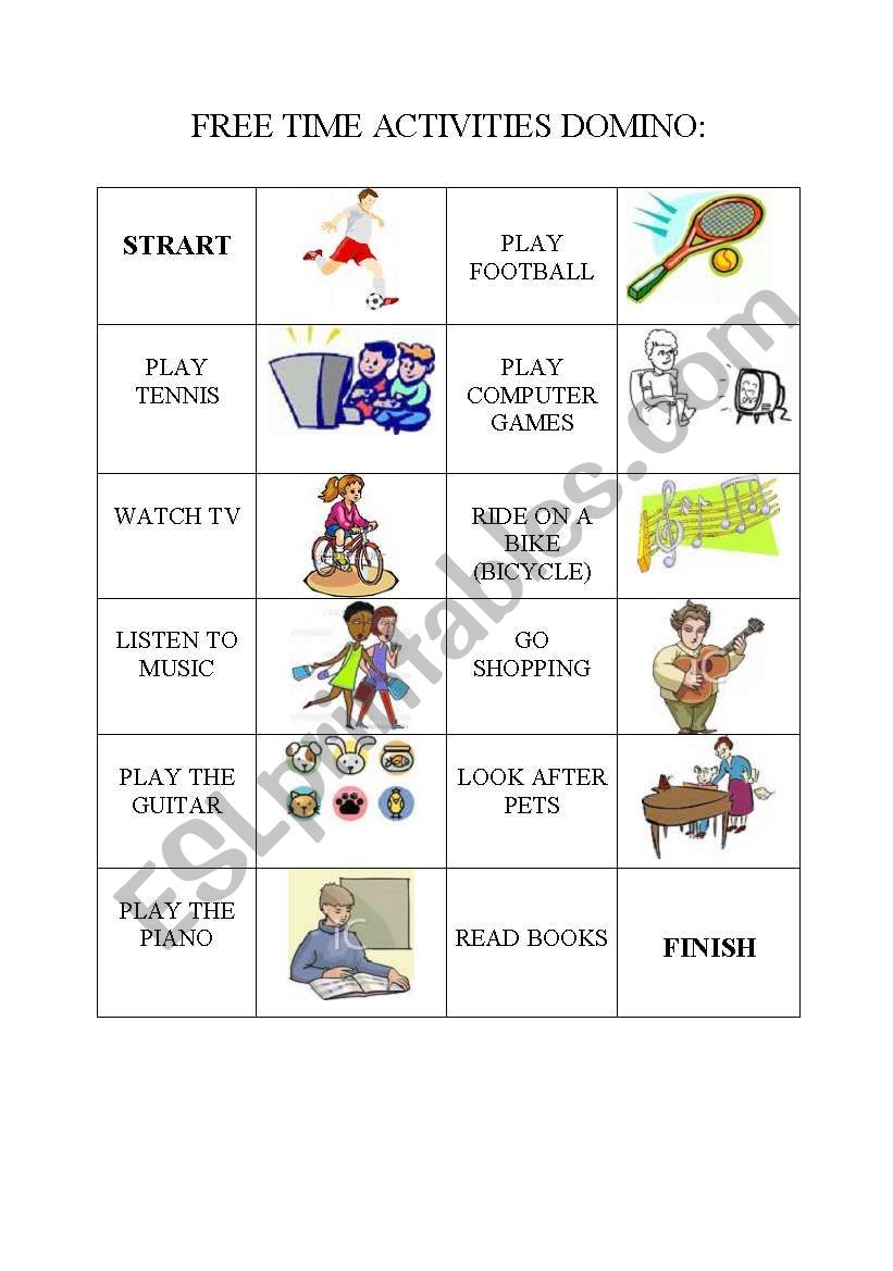 Free time activities domino worksheet