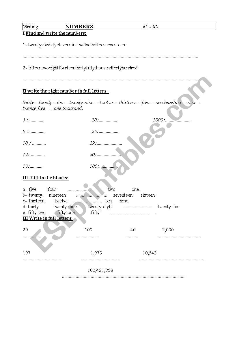 Numbers worksheet