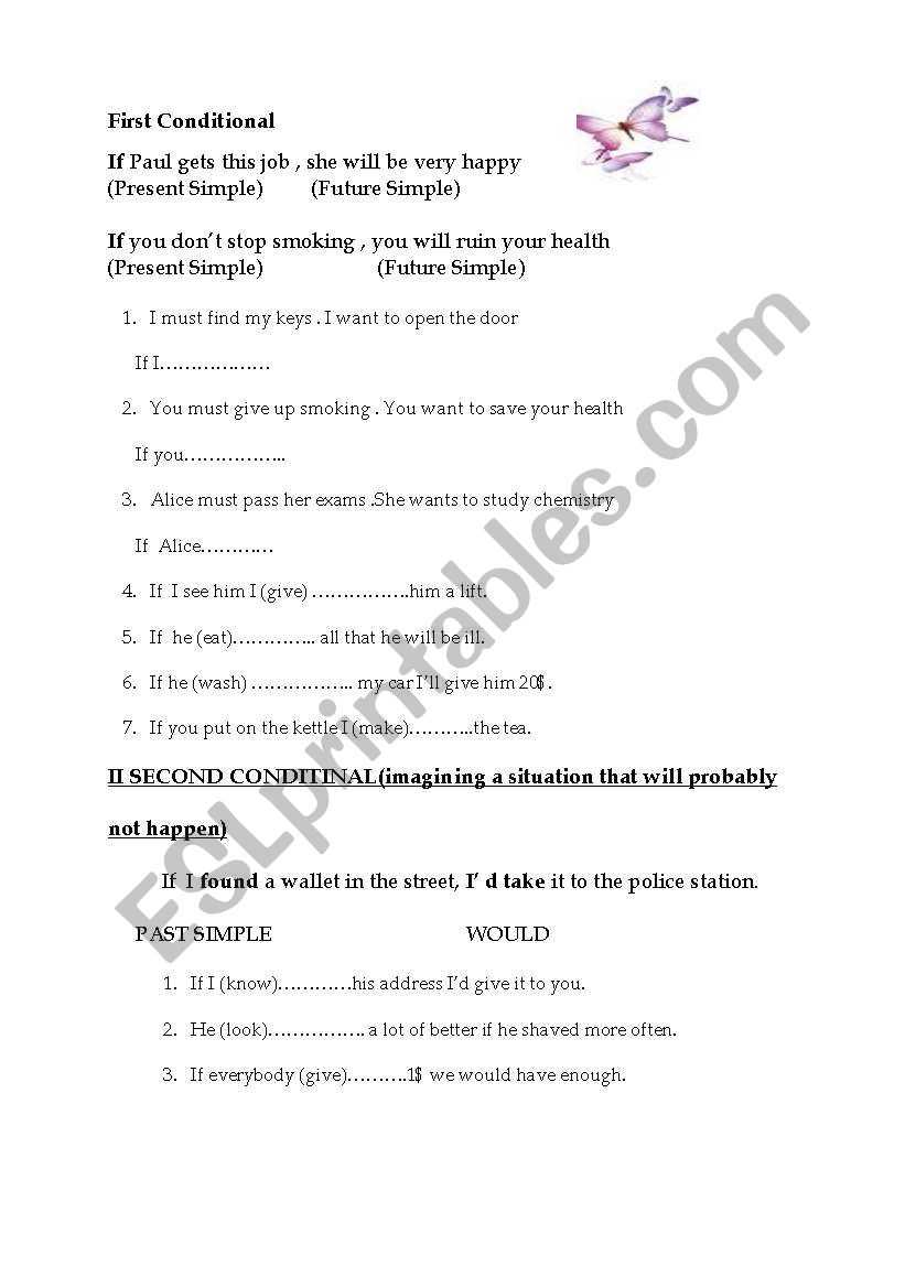 FIRST AND SECOND CONDITIONALS worksheet