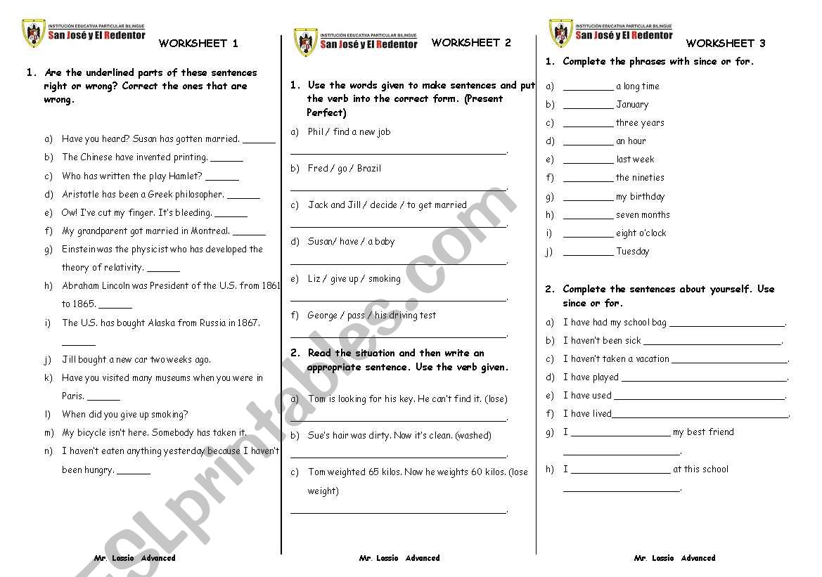 variuos exercises worksheet