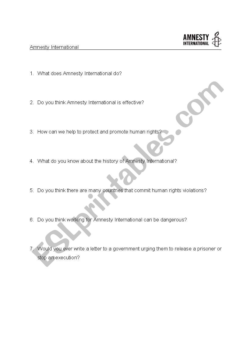 Amnesty International worksheet