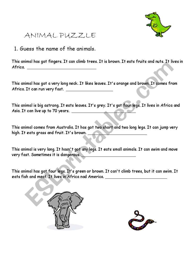 Animal puzzle worksheet