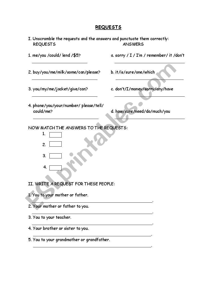 Requests worksheet