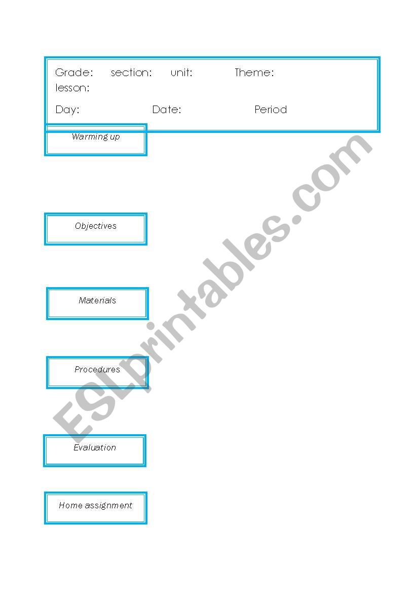 lesson plan layout worksheet