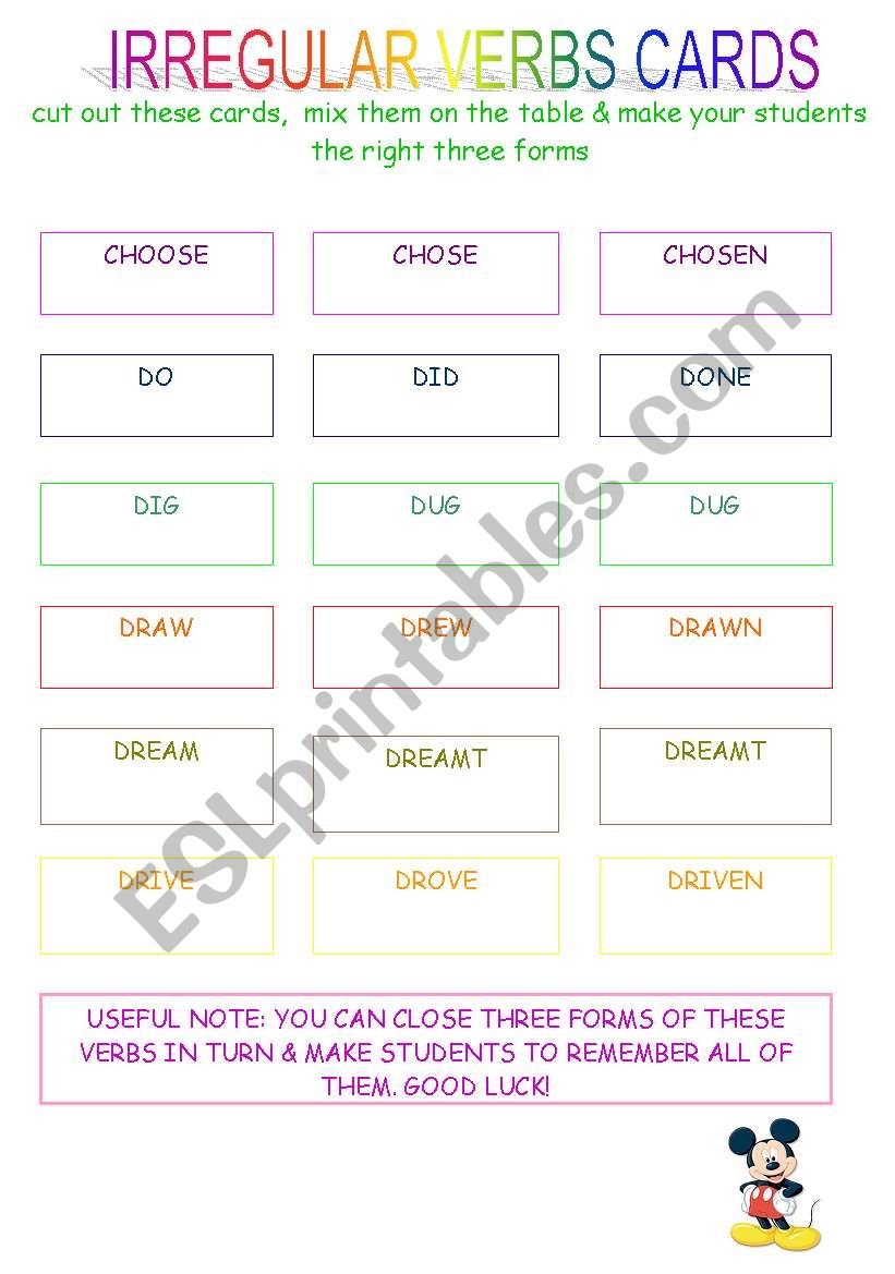 IRREGULAR VERBS CARDS SET2 worksheet