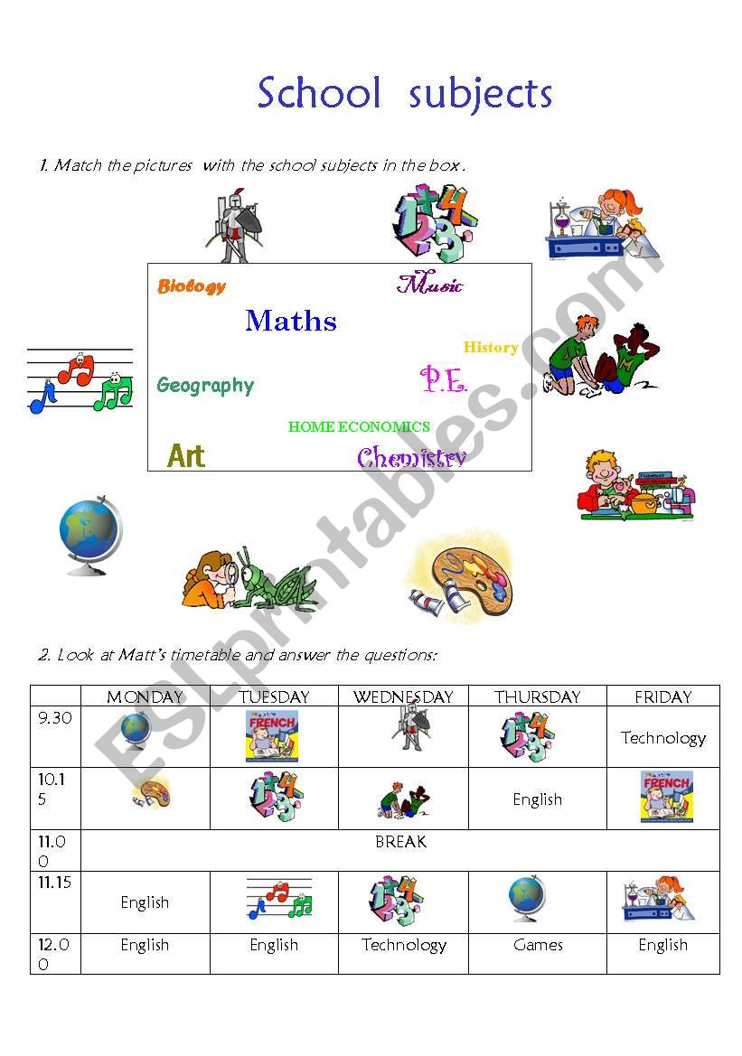 School subjects and days of the week