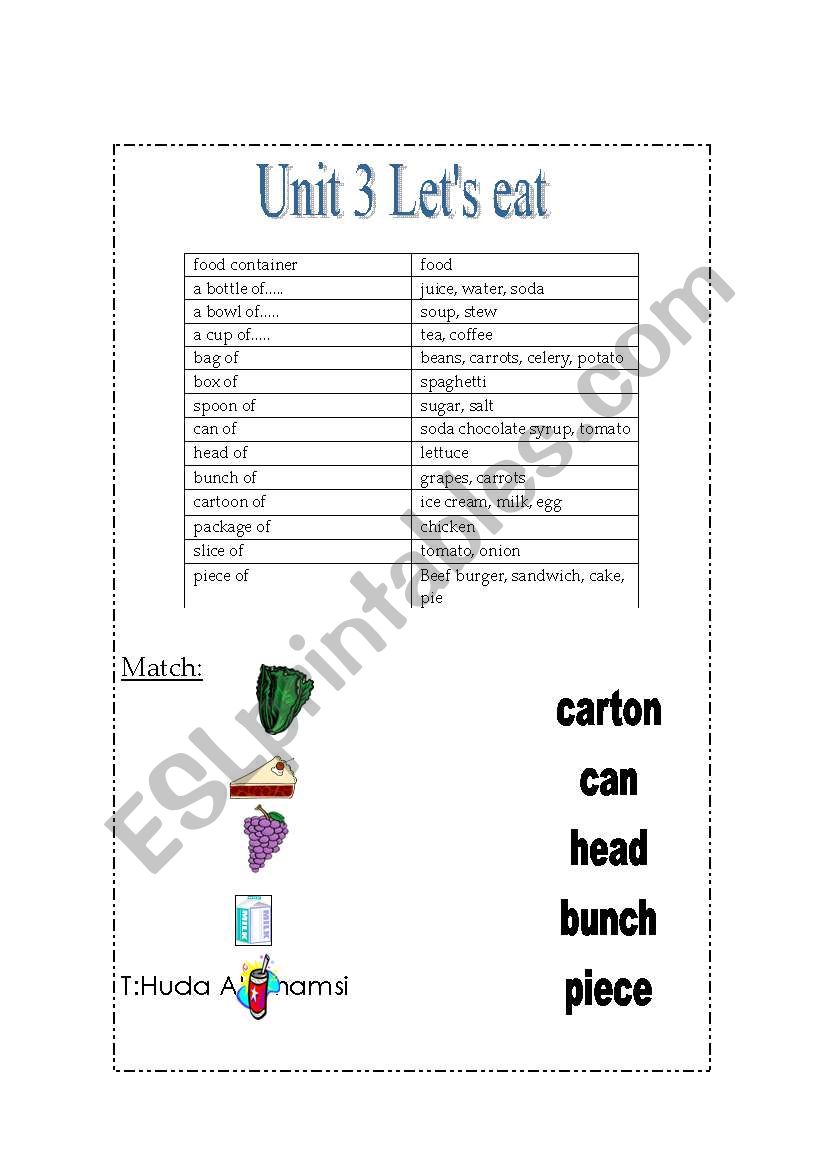 food container worksheet