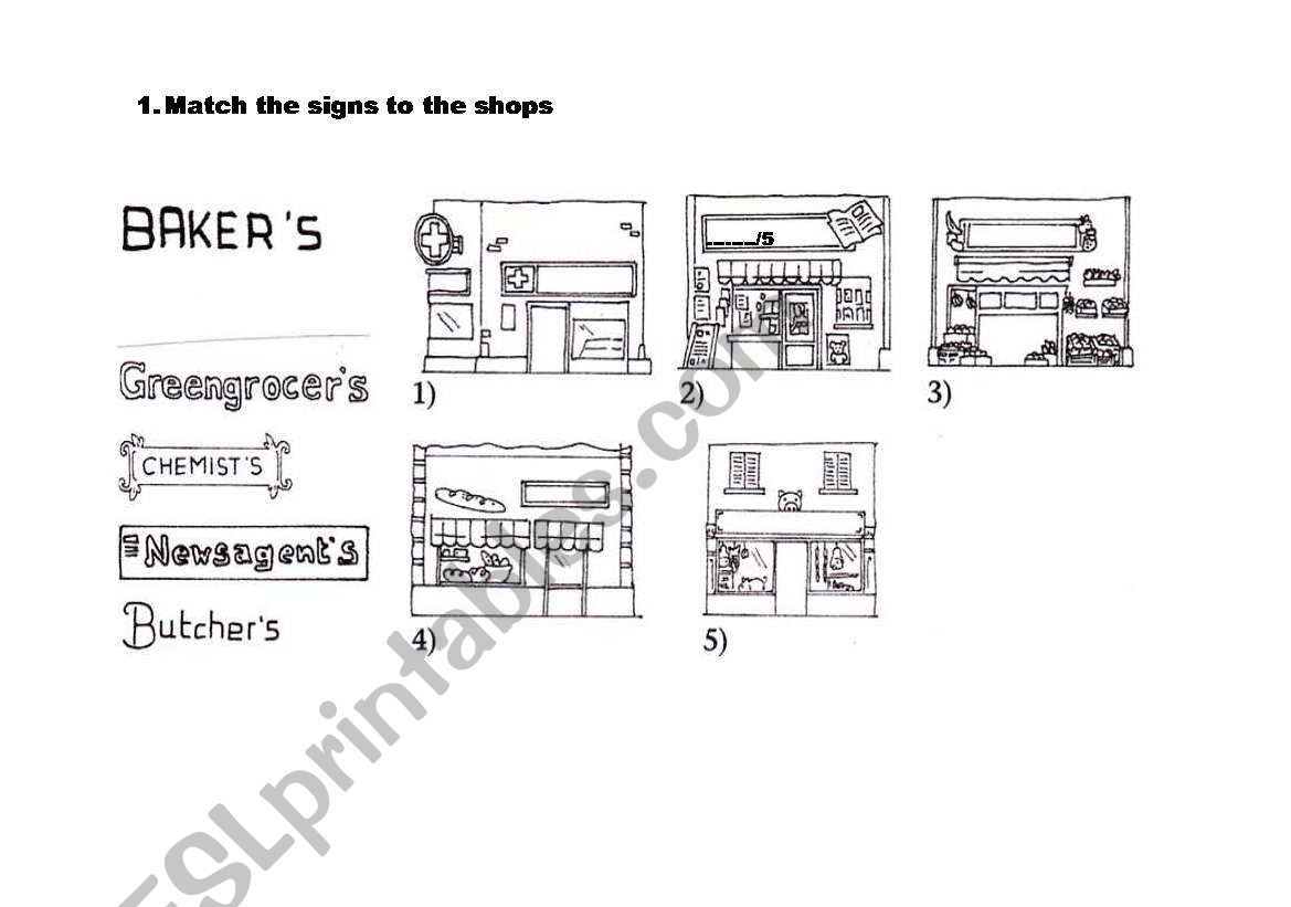 shops worksheet