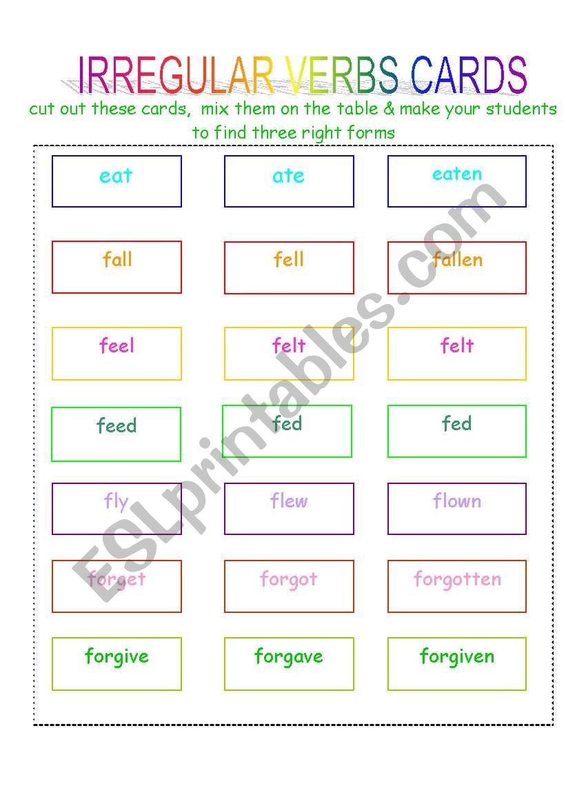 IRREGULAR VERBS CARDS SET3 worksheet