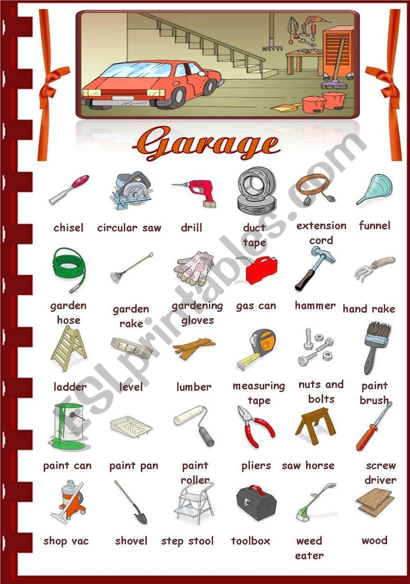 Rooms in the house- Garage worksheet