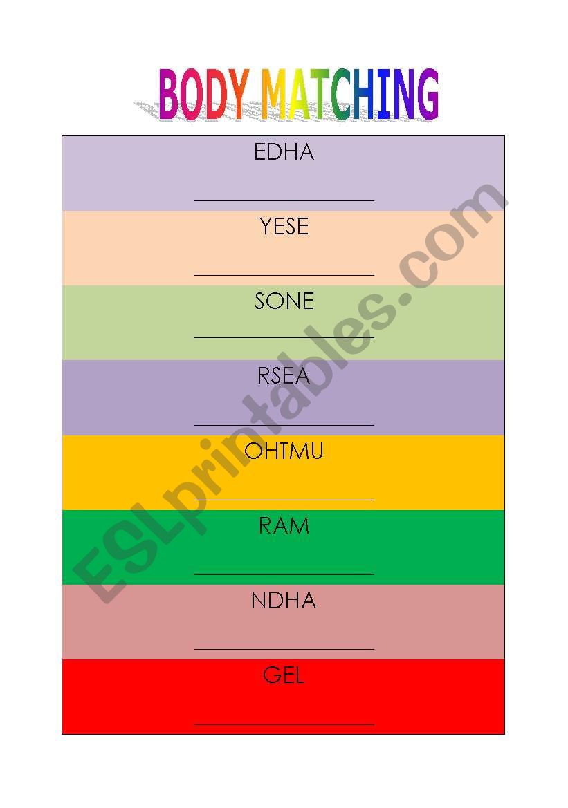 Body matching worksheet