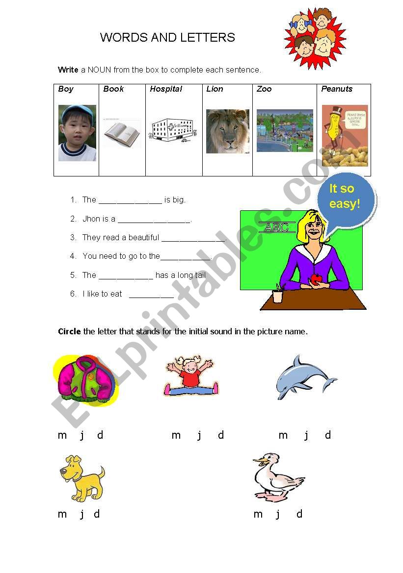 WORDS AND LETTERS FOR KIDS worksheet
