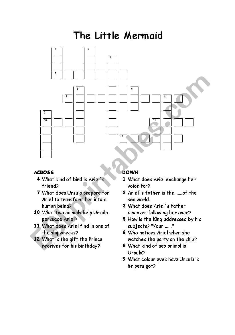 the little mermaid worksheet