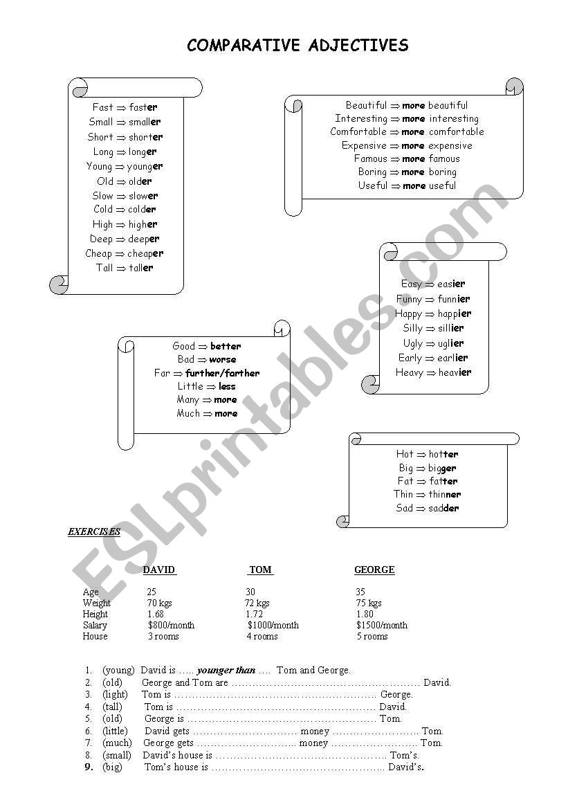comparative adjectives worksheet