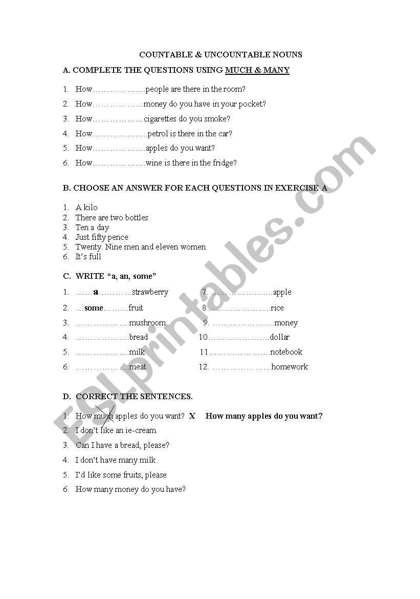 countables-uncountables worksheet