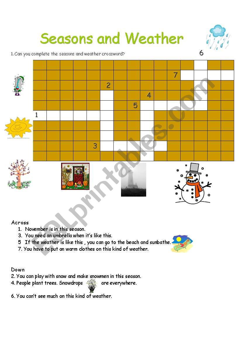 Seasons and weather worksheet