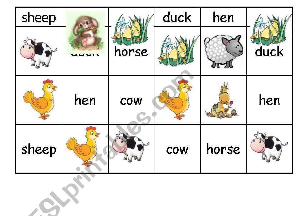 Farm animals domino worksheet