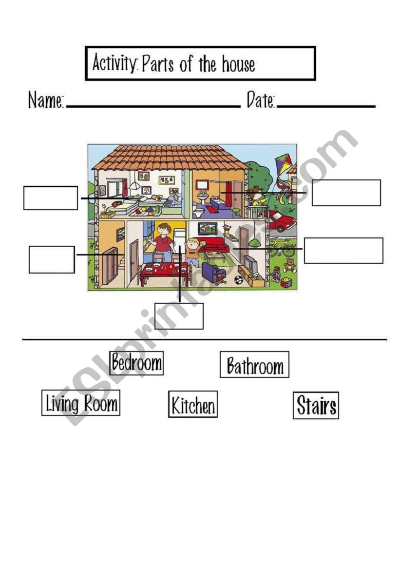 The parts of the house  worksheet