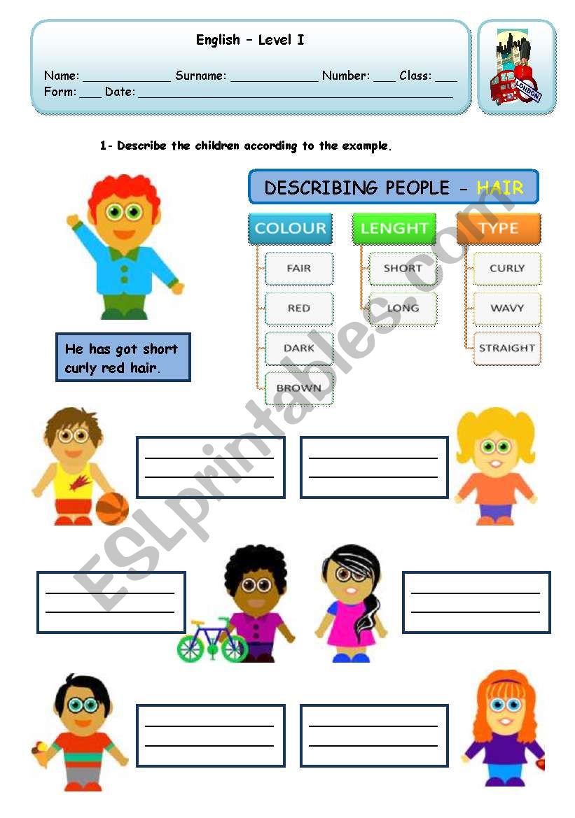 DESCRIBING PEOPLE - HAIR worksheet