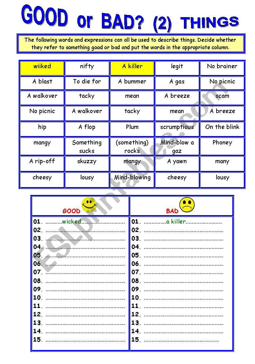 Good or Bad? (2) Things worksheet