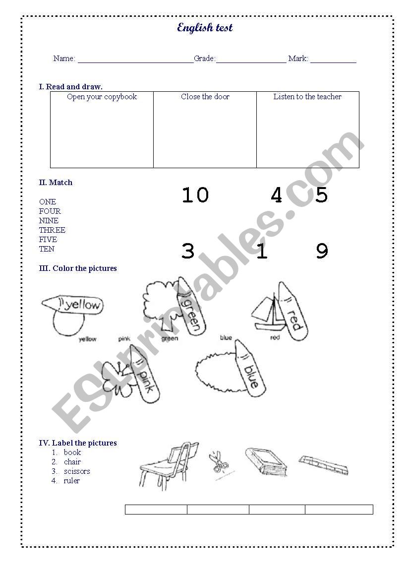 English test worksheet