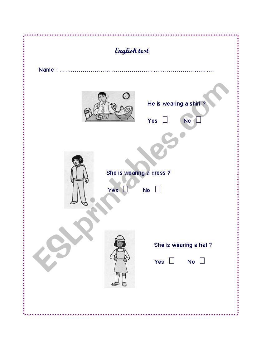 English test worksheet