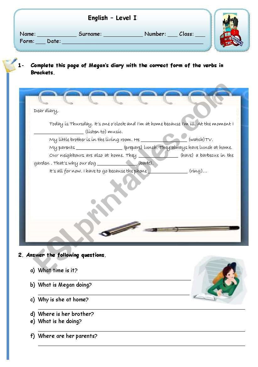 MEGANÂ´S DIARY - PRESEN CONTINUOUS