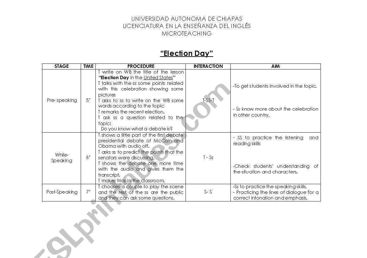 Lesson about election day worksheet