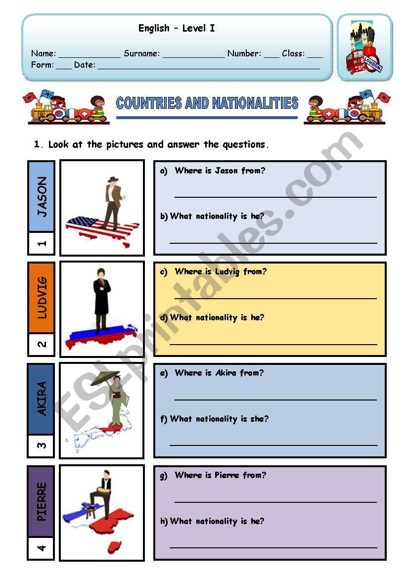 COUNTRIES AND NATIONALITIES worksheet