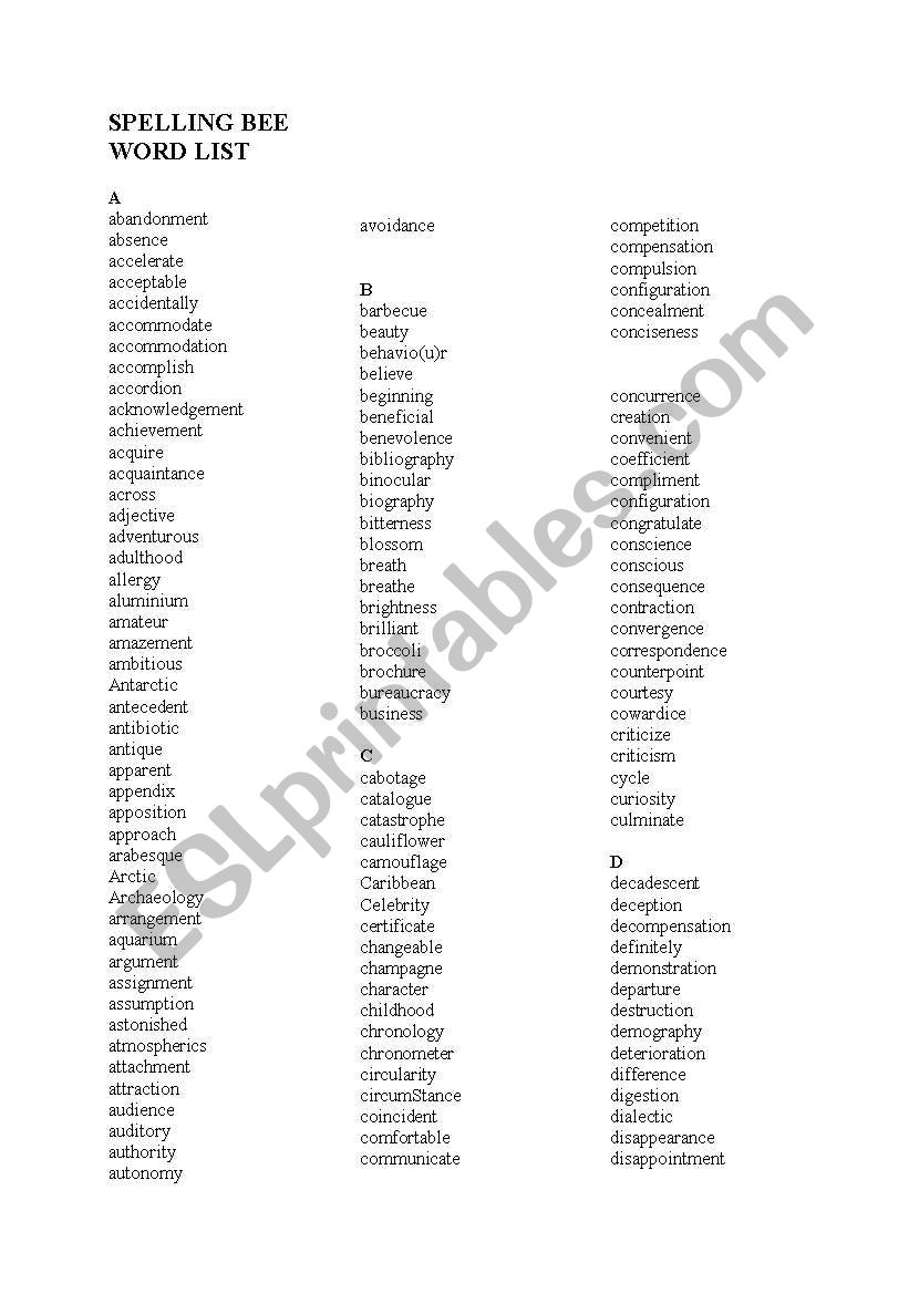 word list worksheet
