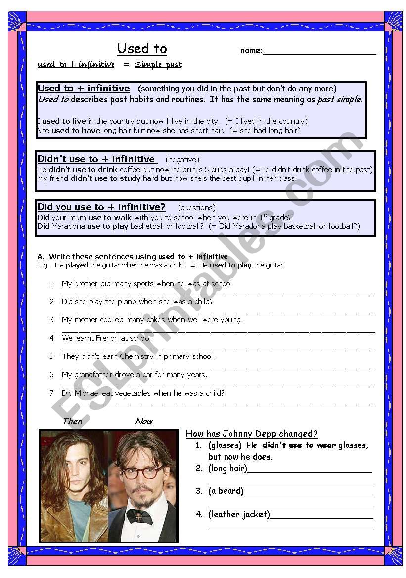 Used to + infinitive worksheet