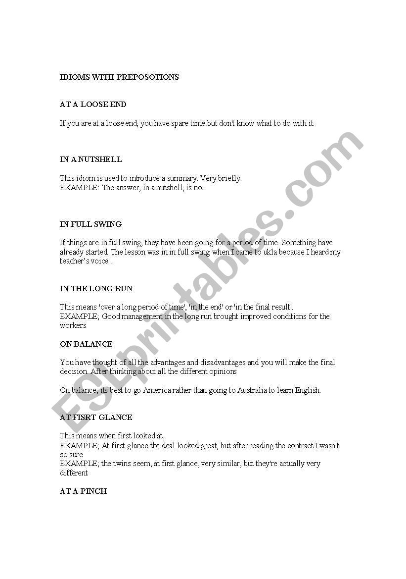 idioms worksheet