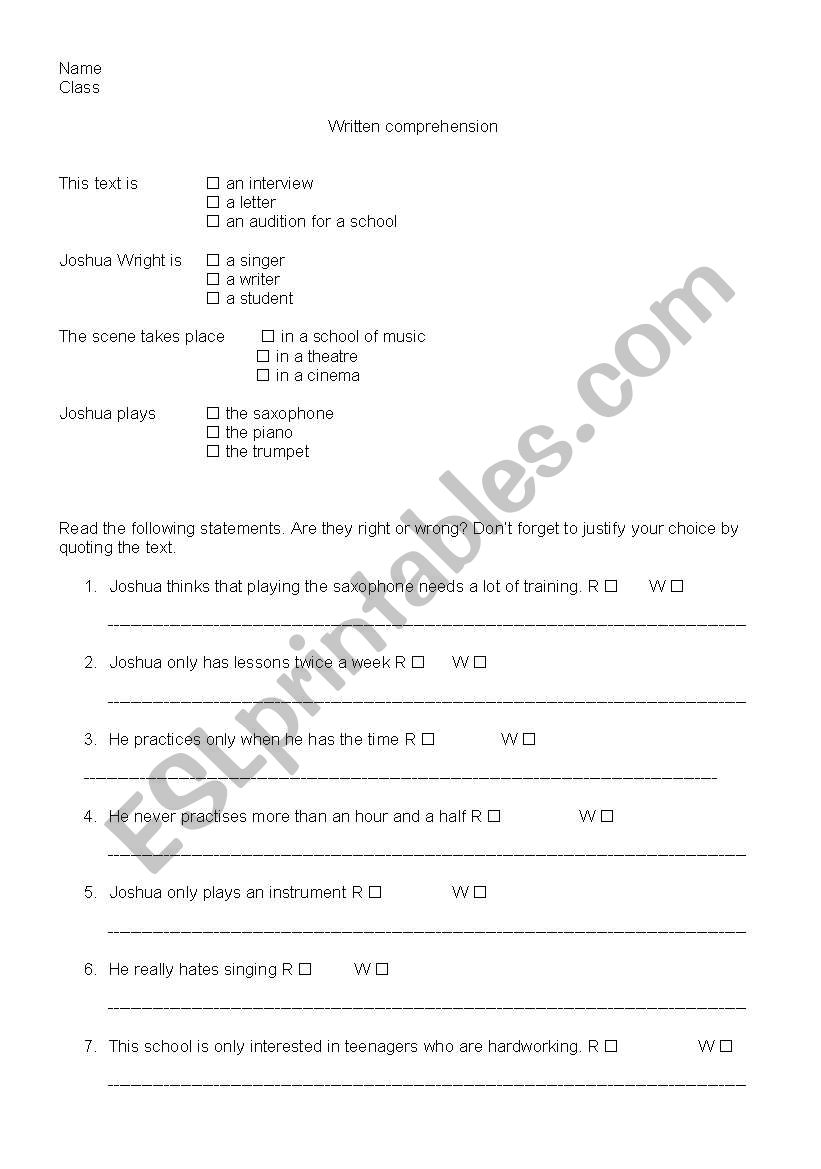 Joshuasaudition worksheet