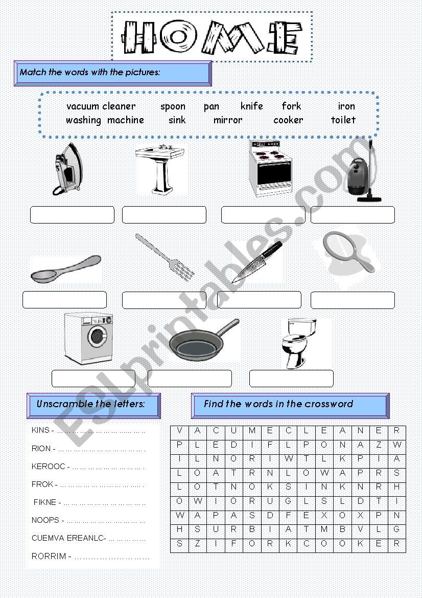 Everyday use items worksheet