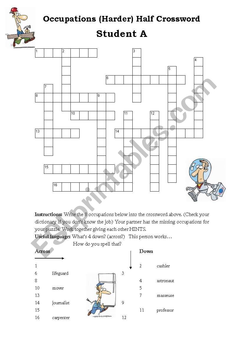 Half Crossword Jobs (Harder) Pair Work