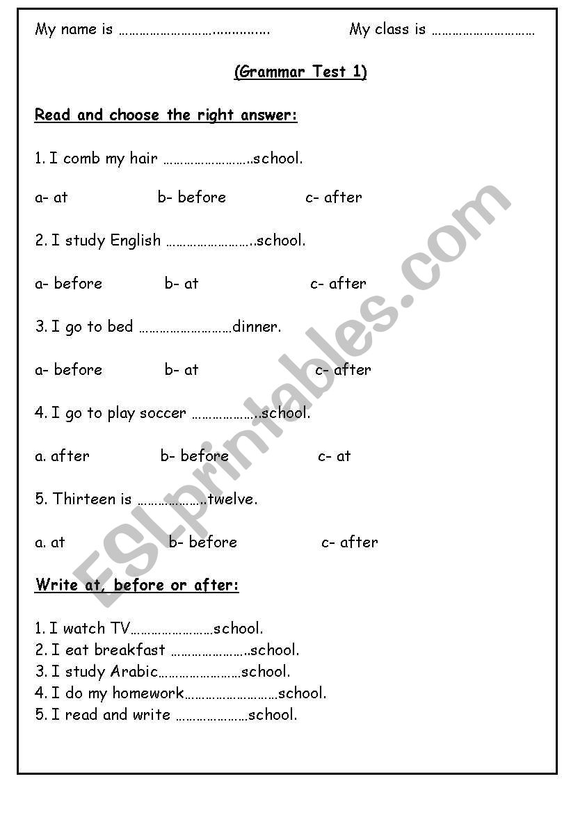 before after worksheet