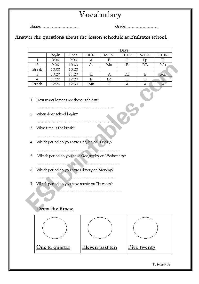 scheduale  worksheet