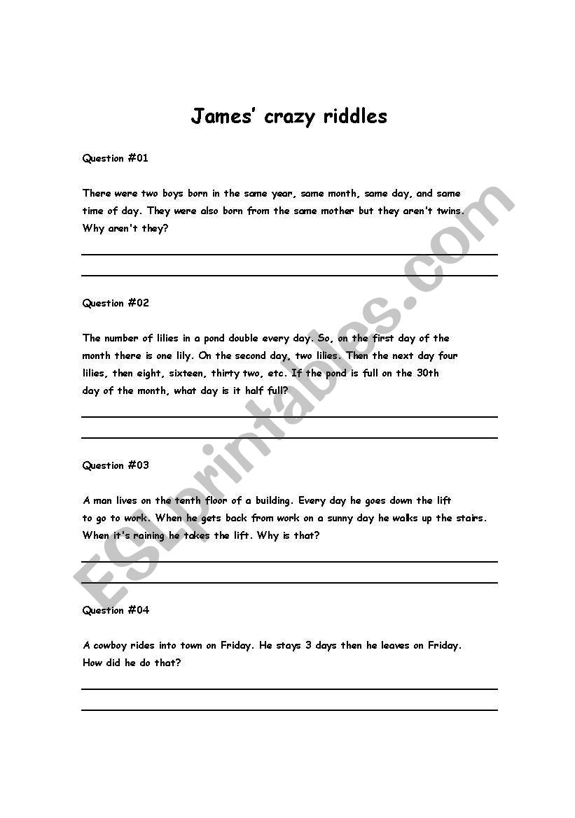 RIDDLES worksheet