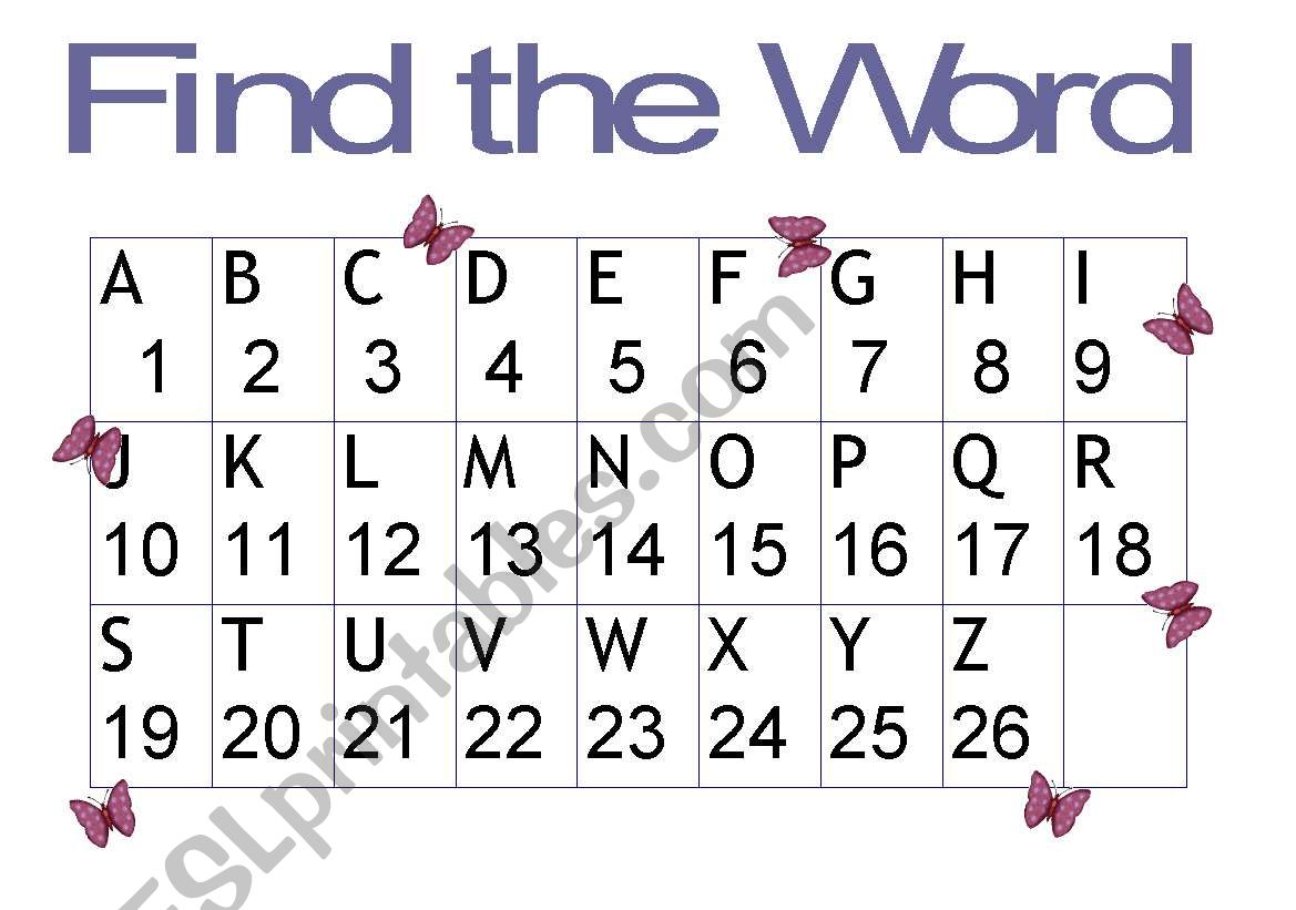 find the word  worksheet