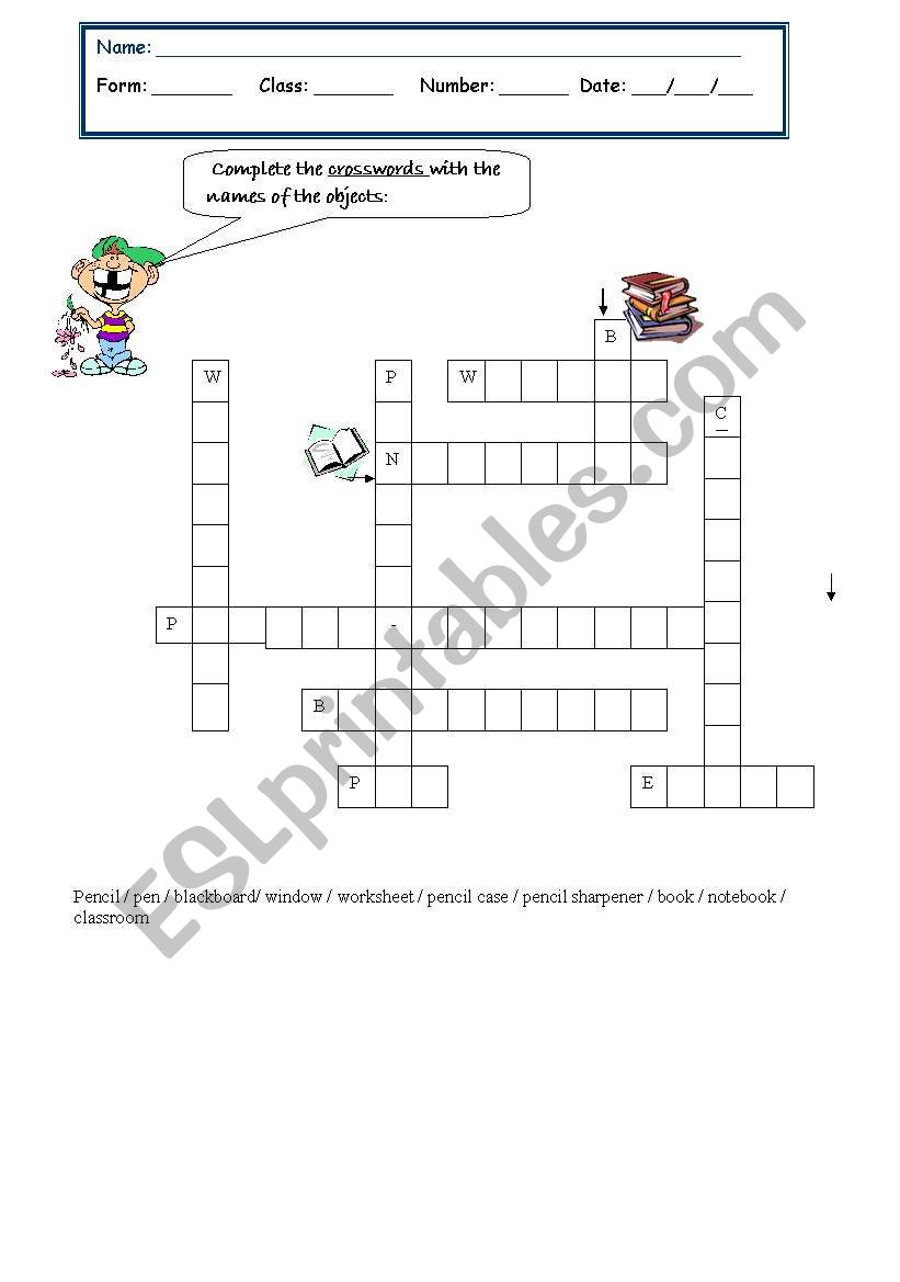 freetime vocabulary crosswords