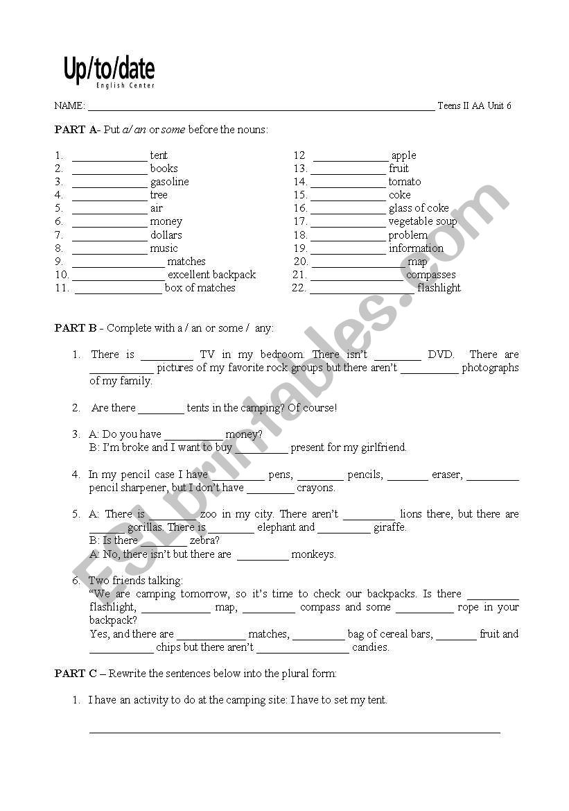 Definite and Indefinite Articles. some and any
