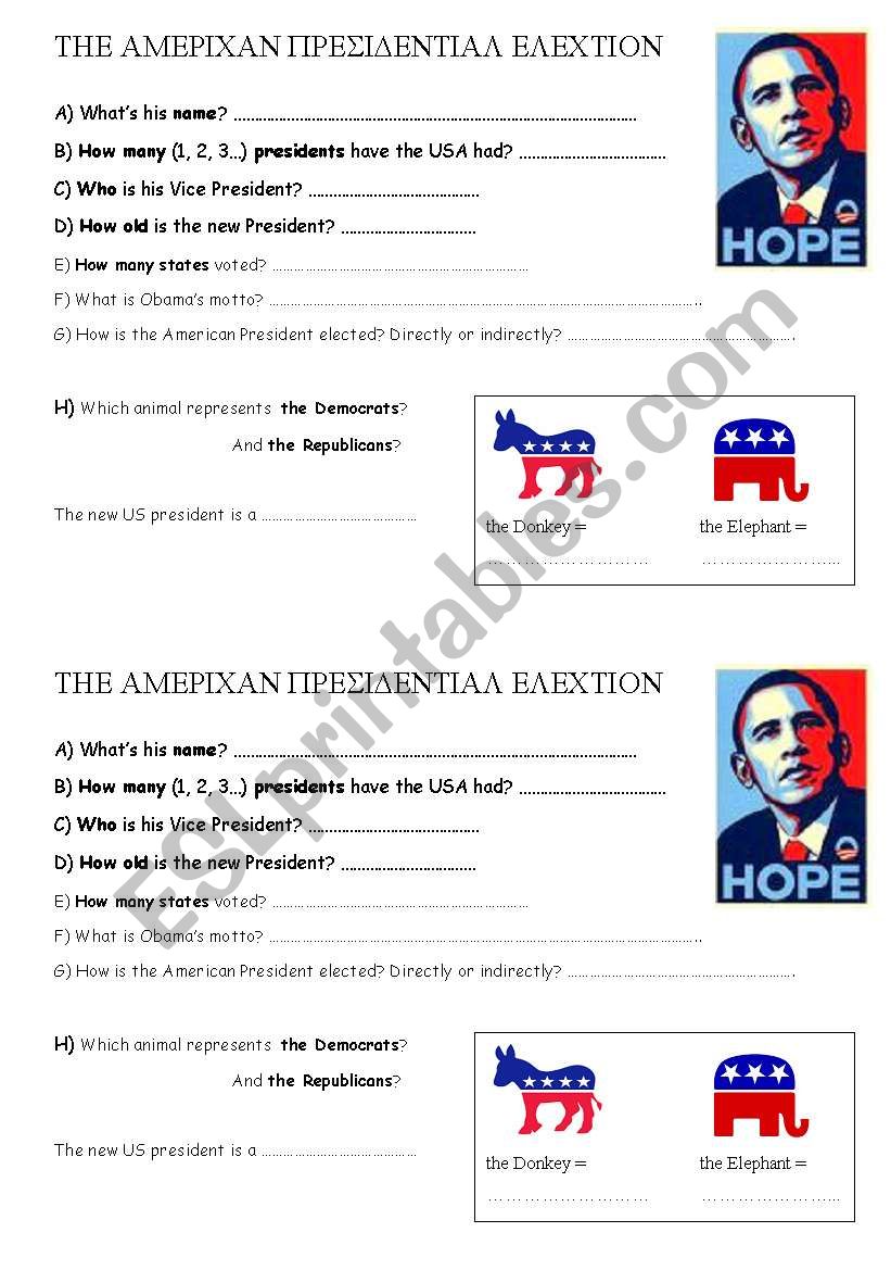 American Election worksheet