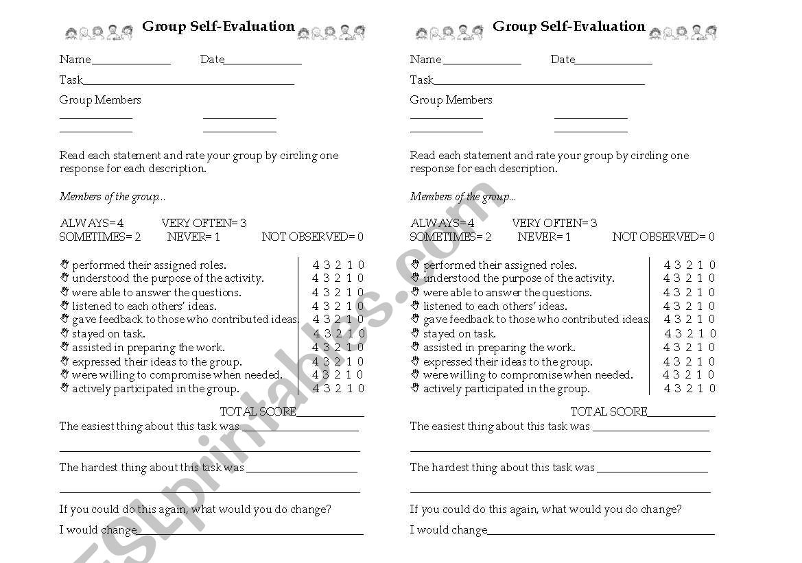 group self-evaluation worksheet