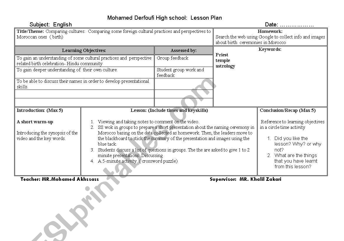 Comparing cultures worksheet