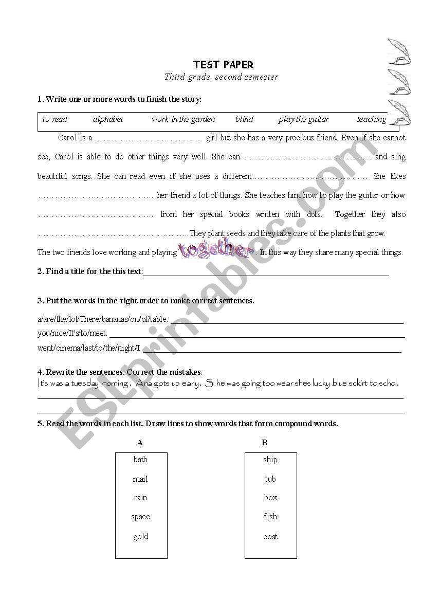 summative test paper worksheet