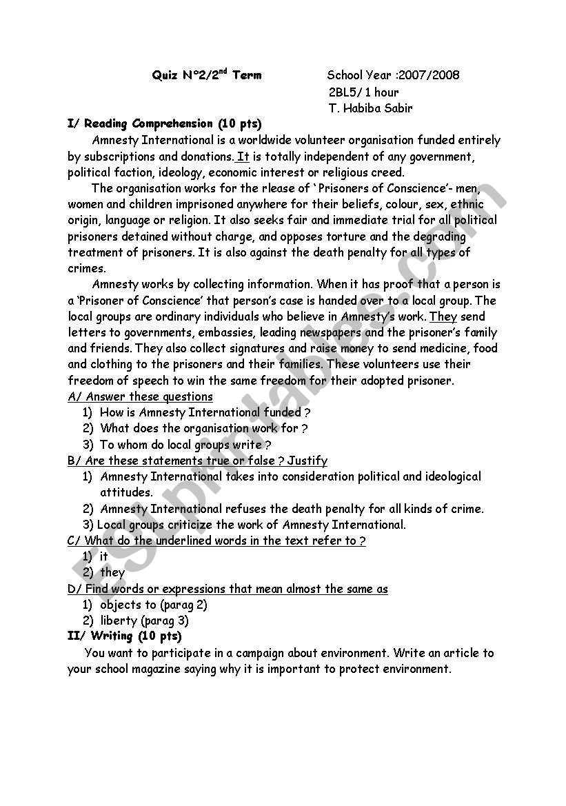 Amnesty international worksheet