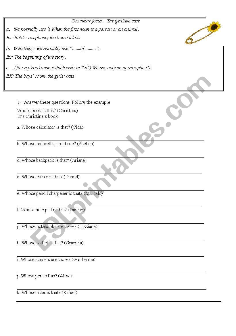 Possessive Case worksheet